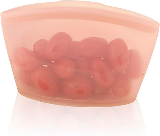 Platinum Silicone Food Grade Reusable Storage Bag, 2.1Cup Leak-Proof Airtight Seal, BPA-Free, Microwave, Freezer & Dishwasher Safe, Heat Resistant Sous Vide,Silicone Snack Bags, Dry Rose
