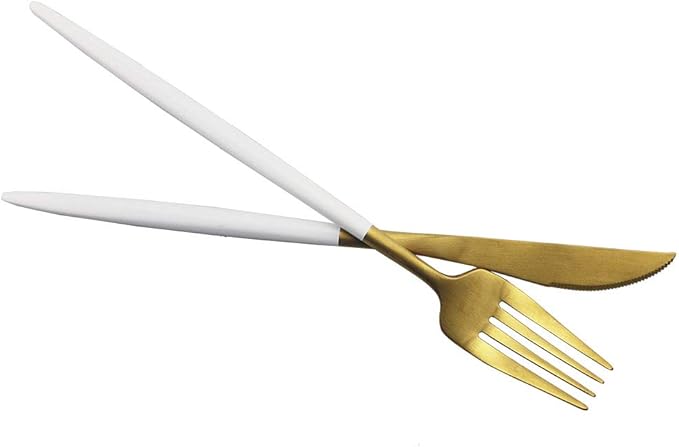 JASHII Luxury Wthie Gold Flatware, Silverware Sets, 20-piece Elegant Cute 18/10 Stainless Steel Silverware Set for Eating Home Kitchen Hotel Restaurant, Service Sets for 4 People, Dishwasher Safe