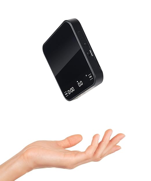 Rechargeable Mini Coffee Scale with Timer, Espresso Scale with Powder to Water Ratio and Water Flow Modes, 2kg/0.1g Digital Scale for Espresso and Pour-Over, Portable Scale with Silicone Pad