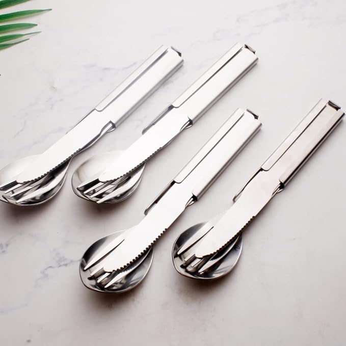 4 Set Picnic Flatware Set, Cutlery Set Extra Strong Ultra Silverware Set, 3 Pieces Knife Fork Spoon Set for Home Use/Travel/Picnic/Camping Utensils Set 2 ggryr nr4ne4 (4 set)
