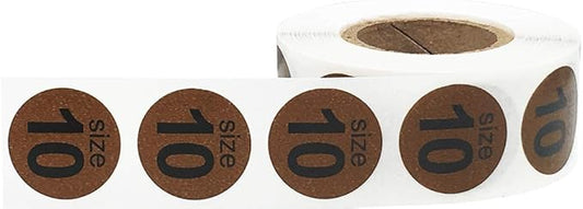 Shoe Size 10 Brown Stickers for Retail Clothing – 3/4 Inch Round, 500 Semi-Gloss Adhesive Labels Per Roll for Footwear Inventory, Organization, and Display – Made in The USA