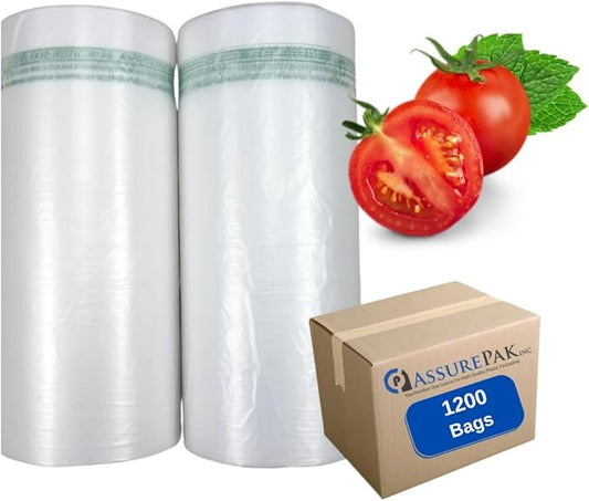 Clear Produce Roll 12"x20" – 1200 HDPE Bags (11 Microns, Natural Color) for Food Storage, Grocery Use, Small Business, Reusable Produce, Kitchen Needs, Fresh Food, Storage Solution