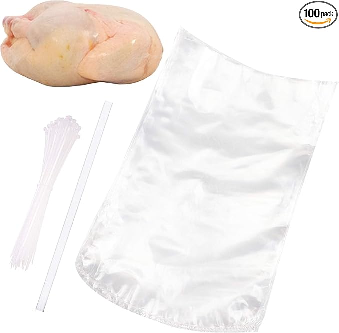 Poultry Shrink Bags,100 Pack 10x16 Inches Clear Poultry Heat Shrink Bags Freezer With 100 Zip Ties for Chickens,Rabbits