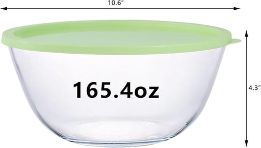 4.7 Quart Glass Mixing Bowls Large Glass Bowl with Lid Clear Salad Bowl for Cooking Baking Prepping Dishwasher Freezer, Microwave, Oven Safe