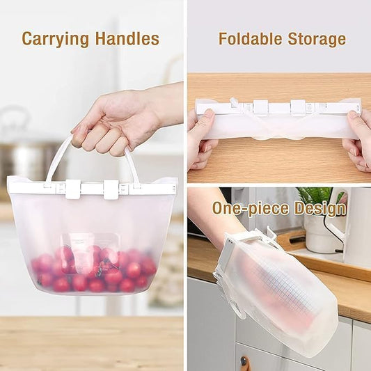 Reusable Food Storage Silicone Bags Leakproof Airtight SnapBag Pouch Stand-Up Flat Bottom Reuse Ziplock Freezer Bag, Dishwasher Safe Bags Reusable Sous Vide