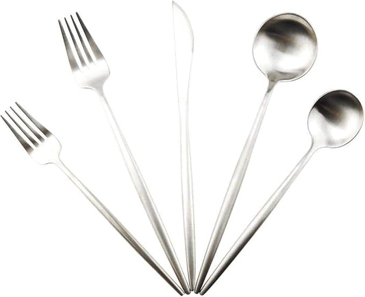 20-Piece 18/10 Stainless Steel Flatware Silverware, Luxury Dinnerware Set Travel Cutlery Tableware Include Knife Fork Spoon Service for 4,Healthy & Eco-Friendly Dishwasher Safe (Silver Matte)