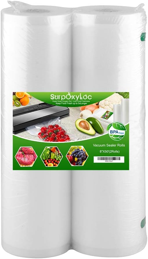 SurpOxyLoc 2 Pack 8x50 Vacuum Sealer Bags Rolls with BPA Free,Heavy Duty,Great for Sous Vide and Vac Seal storage