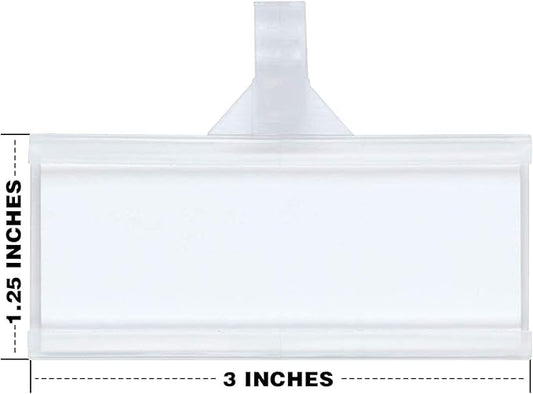 Plastic Wire Shelf Label Holder, Reusable Shelf Tags for Pantry Retail Store, Supermarket UPC Price Card & Ticket Display, Strong & Easy Clip Design Tight Snap Lock Closure. 1-1/4" H X 3" W (25)