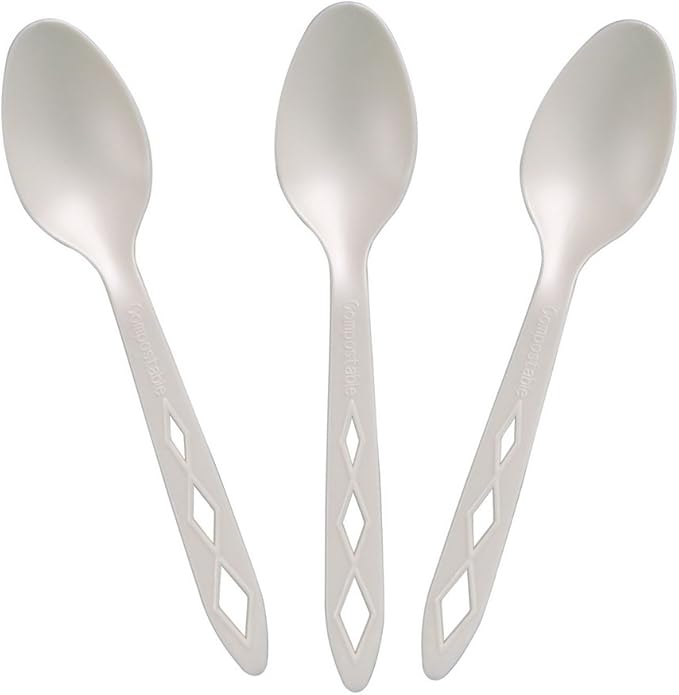 100% Compostable Non Plastic Spoons [200 Pack] CPLA Disposable Spoons. Non Plastic Silverware Set. Eco-Friendly Cutlery, Off White Flatware, Extra Sturdy Utensils, by Earth's Natural Alternative