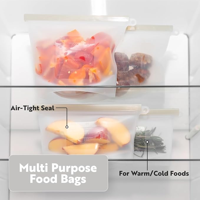 Reusable Silicone Bags for Food Storage - Silicone Zip Lock Bags - Versatile & Durable Reusable Snack Bags - Set of Silicone Food Storage Bags - Reusable Silicone Bag by Paumy