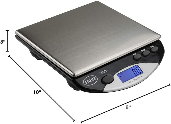 American Weigh Scales Compact Bench Scale Stainless Steel Backlit LCD Screen Rubber Stabilizing FeetAMW-500I-BLK500G x 0.1G(Black)