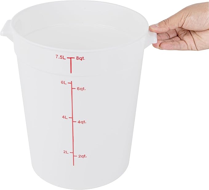 Restaurantware-Met Lux 8 Quart Food Storage Containers, 10 White Storage Containers - Lids Sold Separately, Red Volume Markers, Dishwashable Containers, Side Handles, For Storing Foods