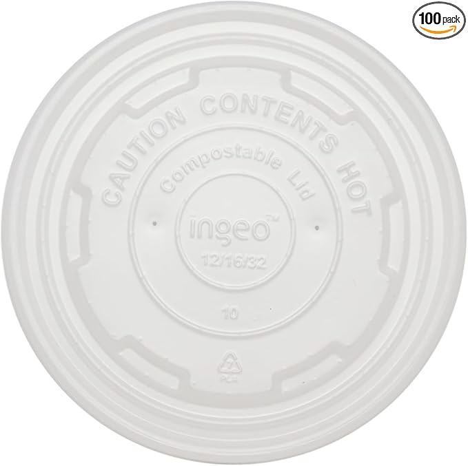 World Centric Compostable Paper Bowl Lids 12 oz - Made from Plants, Leak-Resistant, Clear PLA - 100 Pack
