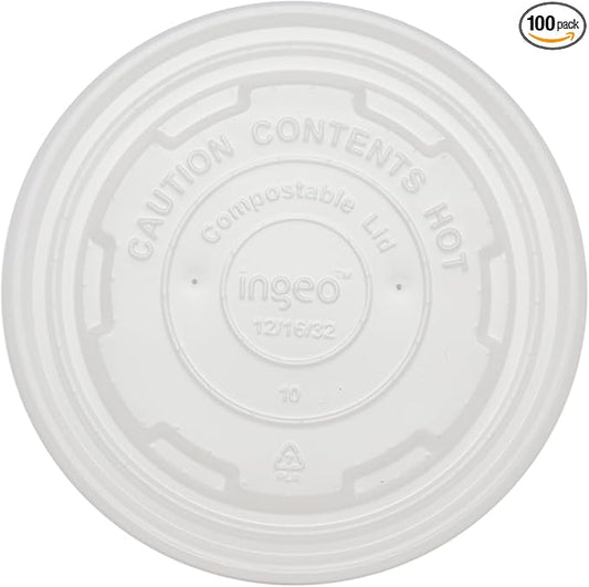 World Centric Compostable Paper Bowl Lids 12 oz - Made from Plants, Leak-Resistant, Clear PLA - 100 Pack