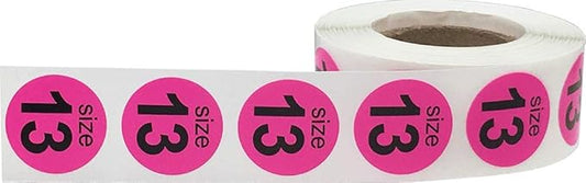 Shoe Size 13 Hot Pink Stickers for Retail Clothing – 3/4 Inch Round, 500 Semi-Gloss Adhesive Labels Per Roll for Footwear Inventory, Organization, and Display – Made in The USA