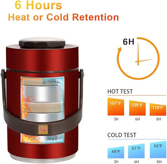 67oz Thermo for Hot Food,3-Layer Sealed Stackable Food Thermo,with Lunch Bag Soup Thermo,It Is Suitable for Daily Office Meals, School Lunches, and Outdoor Meals (67 oz Red)