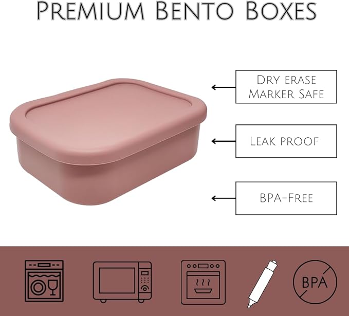 Perfect Portion 3-Pack Silicone Bento Boxes - Leakproof, Single-Compartment Lunch Containers, BPA-Free, Dishwasher, Oven & Fridge Safe, Dry Erase Marker Friendly - Pink