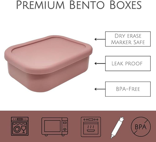 Perfect Portion 3-Pack Silicone Bento Boxes - Leakproof, Single-Compartment Lunch Containers, BPA-Free, Dishwasher, Oven & Fridge Safe, Dry Erase Marker Friendly - Pink