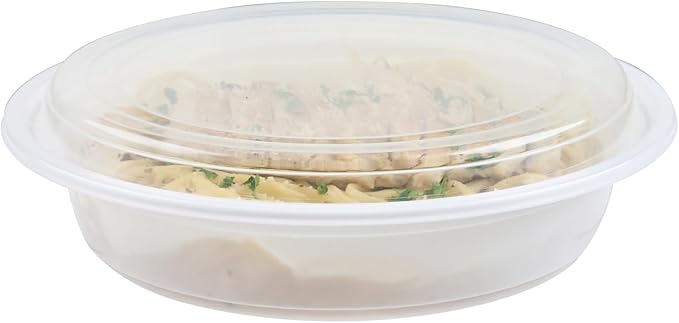 Restaurantware Asporto 48 Ounce To Go Boxes 100 Microwavable Take Out Food Containers - Clear Plastic Lids Included Do Not Contain BPA White Plastic Catering Food Containers Disposable Round