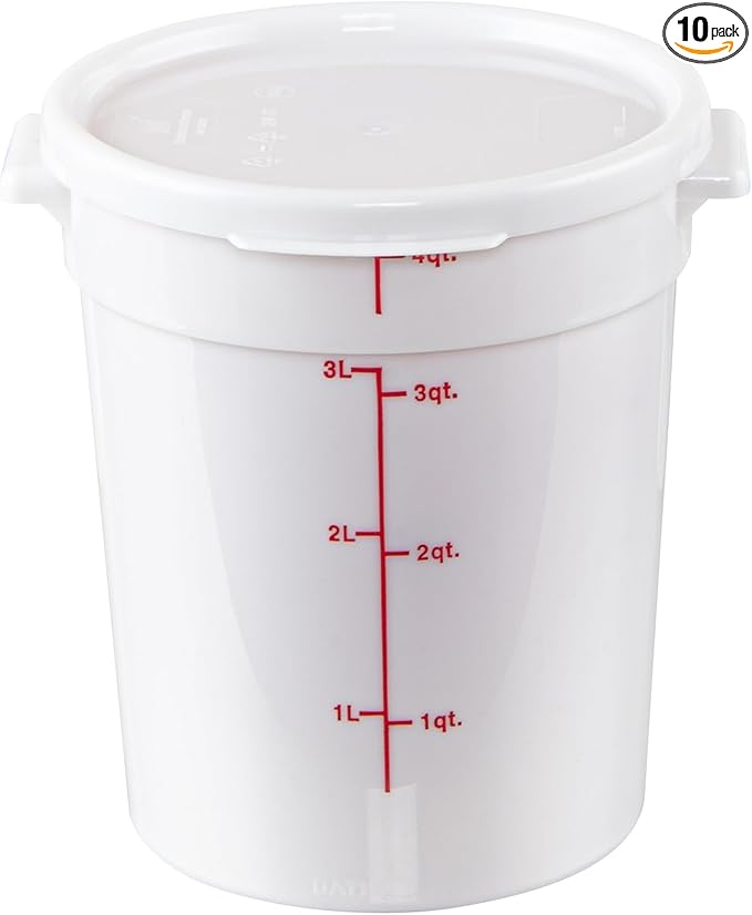 Restaurantware-LIDS ONLY: Met Lux Food Container Lids, 10 Round Lids For Storage Containers - Containers Sold Separately, With Pull-Corner Tab, White Plastic Lids, Dishwashable, Freezable