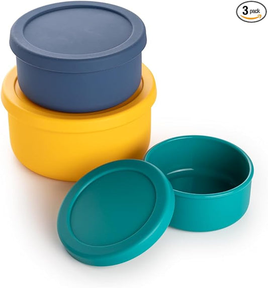 KSENDALO Silicone Bowls with Lid Silicone Mixing Bowl Set from 15.42oz/1300mL to 13.5oz/400mL, Silicone Food Storage Containers for Camping Home, Reusable,Collapsible,Dishwasher Safe, Muticolor