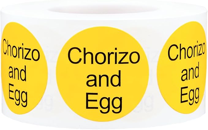 Chorizo and Egg Deli Labels 1 Inch Round Circle Dots 500 Total Stickers