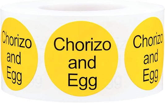 Chorizo and Egg Deli Labels 1 Inch Round Circle Dots 500 Total Stickers