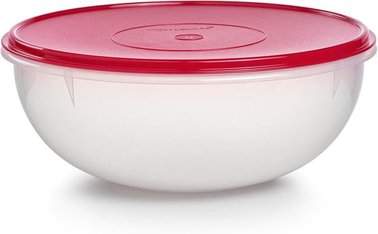 Tupperware Fix-N-Mix 1.7 Gallon Mixing Bowl, Clear with Lipstick Colored Airtight Lid, Dishwasher Safe and BPA Free (6.5 L)