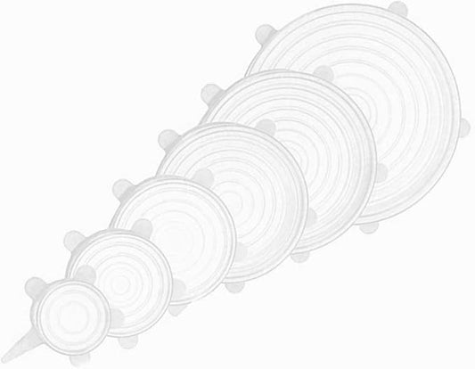 Flexible Silicone Stretch Lids Round Reusable Food Covers For Bowl Cup Dish Silicone Food Wrap Food Grade 6pcs (Clear)