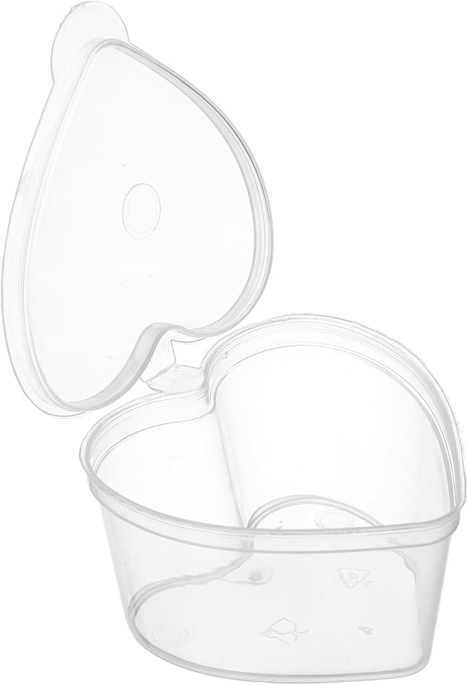 Frcctre 200 Pack 1.5 oz Disposable Plastic Portion Cups with Lids, Heart Shaped Plastic Jello Shot Cup Souffle Cups Leak Proof Condiment Containers for Sauces, Samples, Jello Shot, Slime, Craft