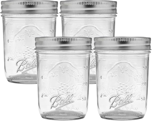 Ball Regular Mouth Glass Mason Jars with Lids and Bands, Used for Canning (Half Pint, 8 Ounce (Pack of 4))
