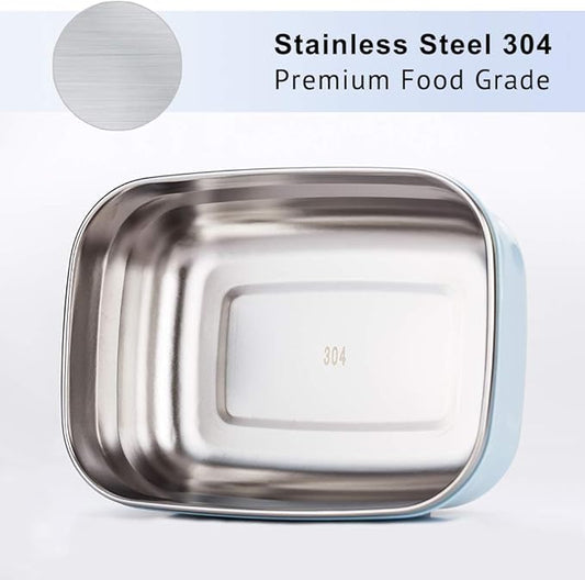 Lille Home Leak Proof Salad Container Stainless for Lunch - Snack Containers Steel - Ideal for Educational Settings & Daycare - Nesting Trio with Silicone Lids - 47oz+30oz+16oz - Blue