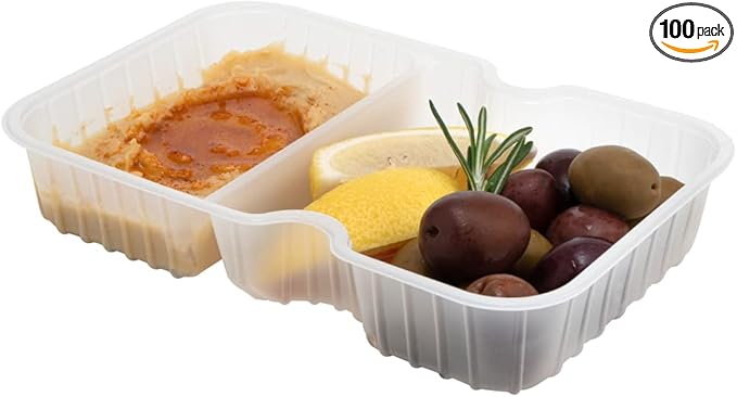 Restaurantware TRAYS ONLY: Futura 10 Ounce Trays For Meal Prep Containers 100 Microwavable Trays For 32 Or 37 Ounce Containers - Containers Sold Separately 2 Compartments White Plastic Food Trays
