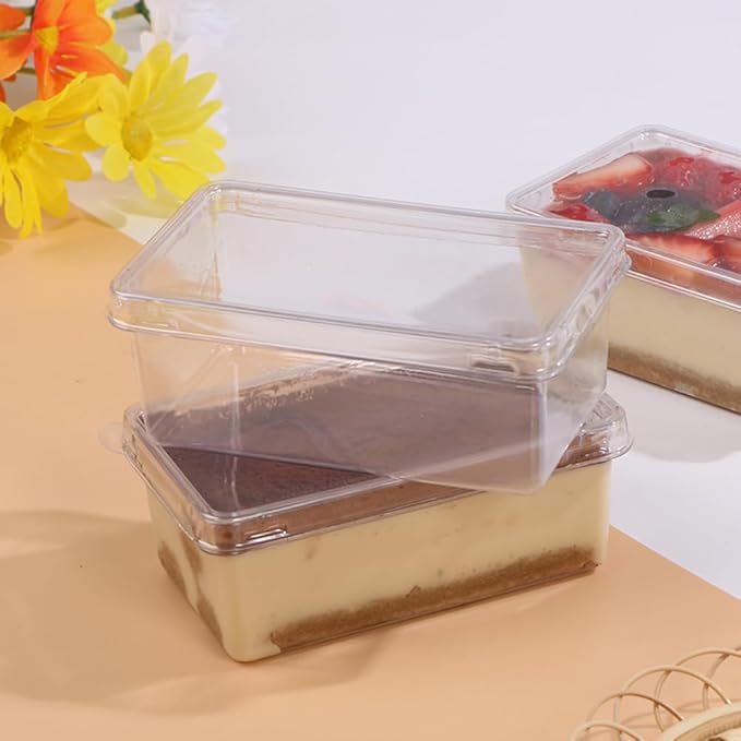 10pcs Cake Box Clear Tiramisu Box To Go Food Containers Bakery Carrier Packing Small Cake Holder Plastic Container with Lid Clear Cake Carrier Disposable Charcuterie Boxes for Cake, Pastry,Dessert