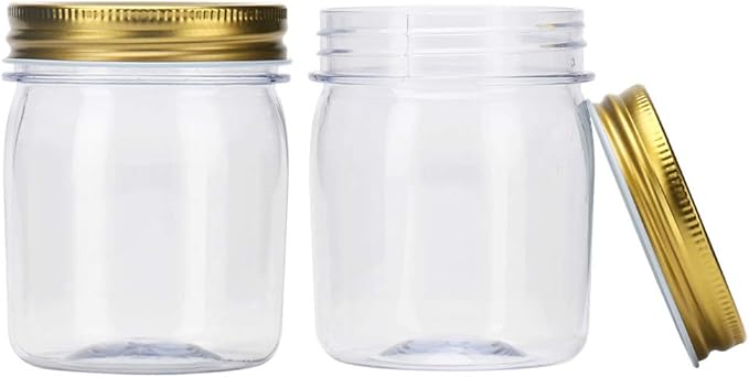 Novelinks 8 Ounce Clear Plastic Jars with Gold Lids - Refillable Round Containers, Storage Containers for Kitchen & Household - BPA Free (16 Pack)