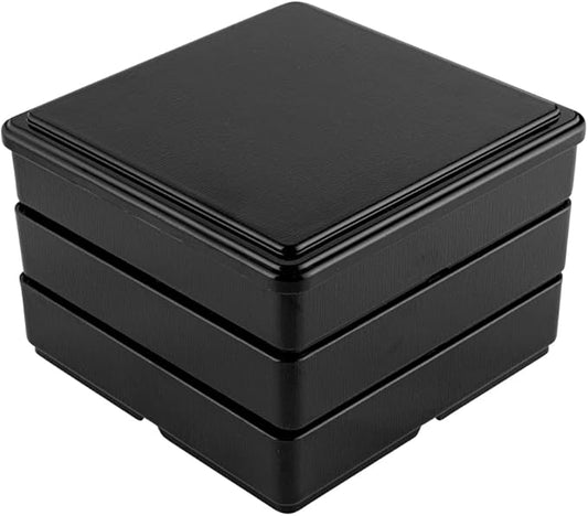 Restaurantware-8.3 x 5.9 Inch 5-Compartment Lunch Container, 1 Japanese Style Adult Lunch Container - 3 Stackable Layers, Black & Red Plastic Divided Lunch Box, Greaseproof, Hot & Cold Food