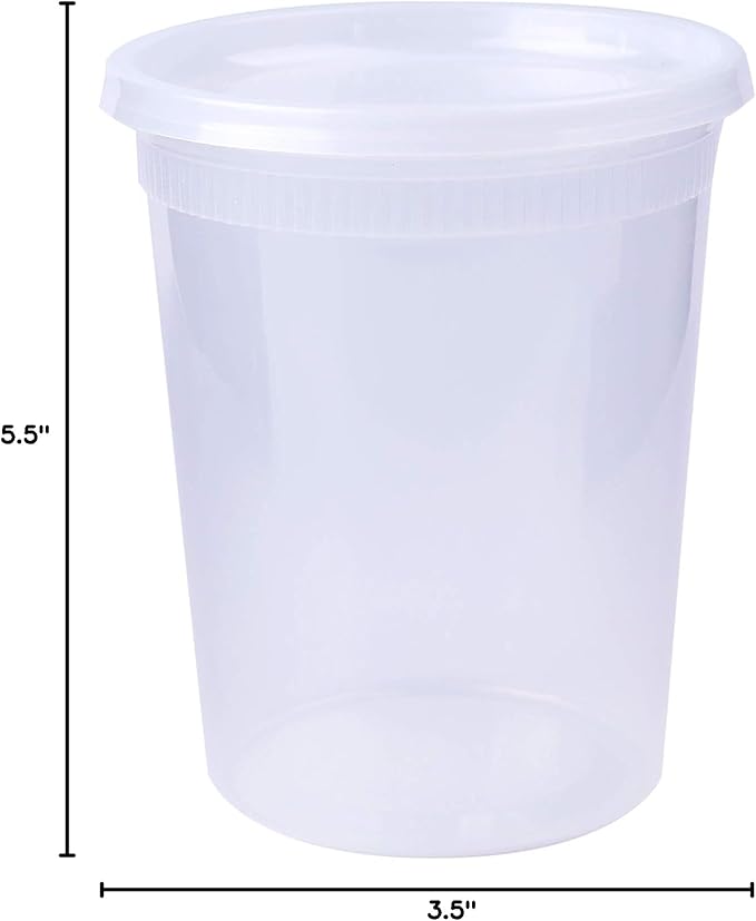 Lawei Set of 50 Plastic Deli Food Containers with Lids - 32 Oz Food Storage Containers Freezer Deli Cups for Soup, Party Supplies, Meal Prep and Portion Control