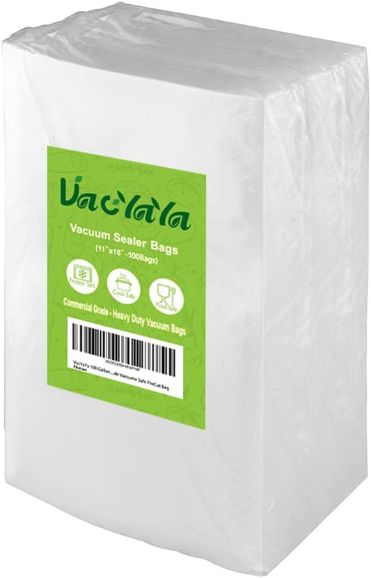 VacYaYa 100 Gallon Szie 11 x 16 Inch Freezer Food Vacuum Sealer Storage Bags Size,Vac Seal a Meal Bags with BPA Free and Heavy Duty Sous Vide Vaccume Safe PreCut Bag