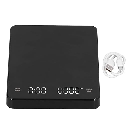 Coffee Scale with Timer, 0.1g High Precision 3 Units Pour Over Drip Espresso Scale, 5.8 x 5in Rechargeable Kitchen Scale with LCD Backlight Display for Home Weigh Jewelry Vegetables
