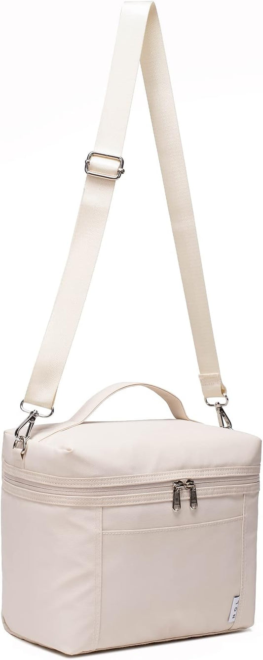 NOL Natural Organic Lifestyle Insulated Lunch Bags for Women Cooler Bag Lightweight Nylon Waterproof Lunch Box For Work（Medium, Cream