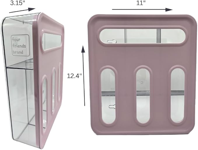 Storage Freezer Bag Organizer, Drawer or Wall Mount Kitchen Storage organizer, 4-Slots, Fits all the most common food bag sizes Gallon, Sandwich, Snack, Quart (Pink)