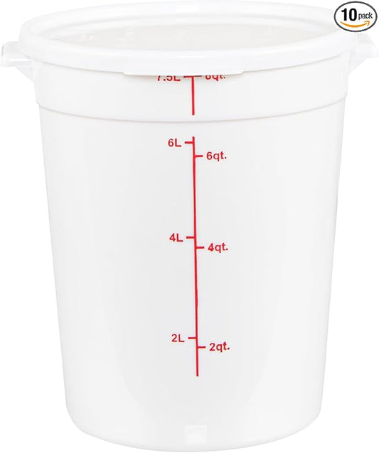 Restaurantware-LIDS ONLY: Met Lux Food Container Lids, 10 Round Lids For Storage Containers - Containers Sold Separately, With Pull-Corner Tab, White Plastic Lids, Dishwashable, Freezable