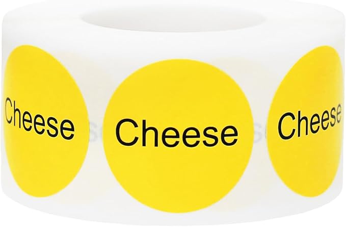 Yellow with Black Cheese Circle Dot Adhesive Stickers, 1 Inch Round Labels, 500 Total Stickers