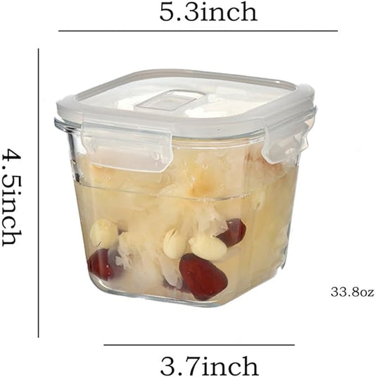 Square Glass Food Storage Containers, 4 Cup Glass Soup Container with Airtight Lids, Food Meal Prep Bowls, Storage Jars for Salad and Fruit, Oven、Microwave、Dishwasher Safe (4 Pack)