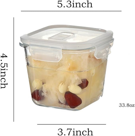 Square Glass Food Storage Containers, 4 Cup Glass Soup Container with Airtight Lids, Food Meal Prep Bowls, Storage Jars for Salad and Fruit, Oven、Microwave、Dishwasher Safe (4 Pack)