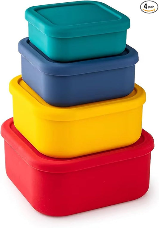 Silicone Food Storage Containers with Lids Set 4 Sizes and Silicone Containers,For Freezing, Bento Boxes, Snack Boxes,Freezer preservation Leak Proof