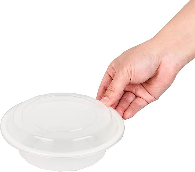 Restaurantware Asporto 16 Ounce To Go Boxes 100 Microwavable Take Out Food Containers - Clear Plastic Lids Included Do Not Contain BPA White Plastic Catering Food Containers Disposable Round