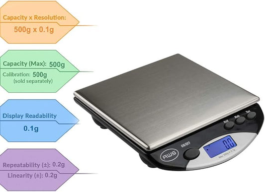 American Weigh Scales Compact Bench Scale Stainless Steel Backlit LCD Screen Rubber Stabilizing FeetAMW-500I-BLK500G x 0.1G(Black)