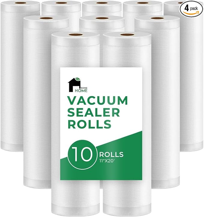 EconoHome Heavy Duty Vacuum Seal Bags for Food - Commercial-Grade, Airtight & Leakproof Plastic Vacuum Storage Bags for Sous Vide, Meal Preparation, Processing & Dry Aging Meat - 11"x20' Roll, 10 Pack