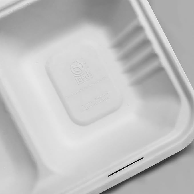KARAT EARTH Clamshell Take Out Food Containers [9"x6", 200 ct ] 2 Compartments | Compostable To Go Containers, Natural Biodegradable Bagasse | White